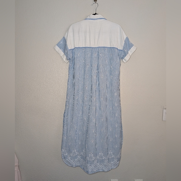 Anthropologie Blue Embroidered Coquette Cezzane Striped Eyelet Dress Nightgown M - Picture 5 of 8